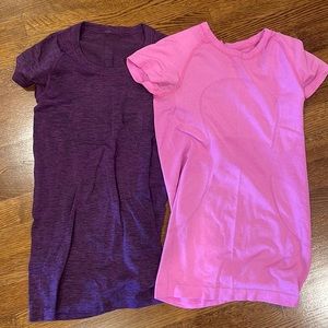 Pink and purple lululemon workout shirts